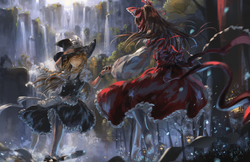 hakurei reimu and kirisame marisa (touhou) drawn by song_ren