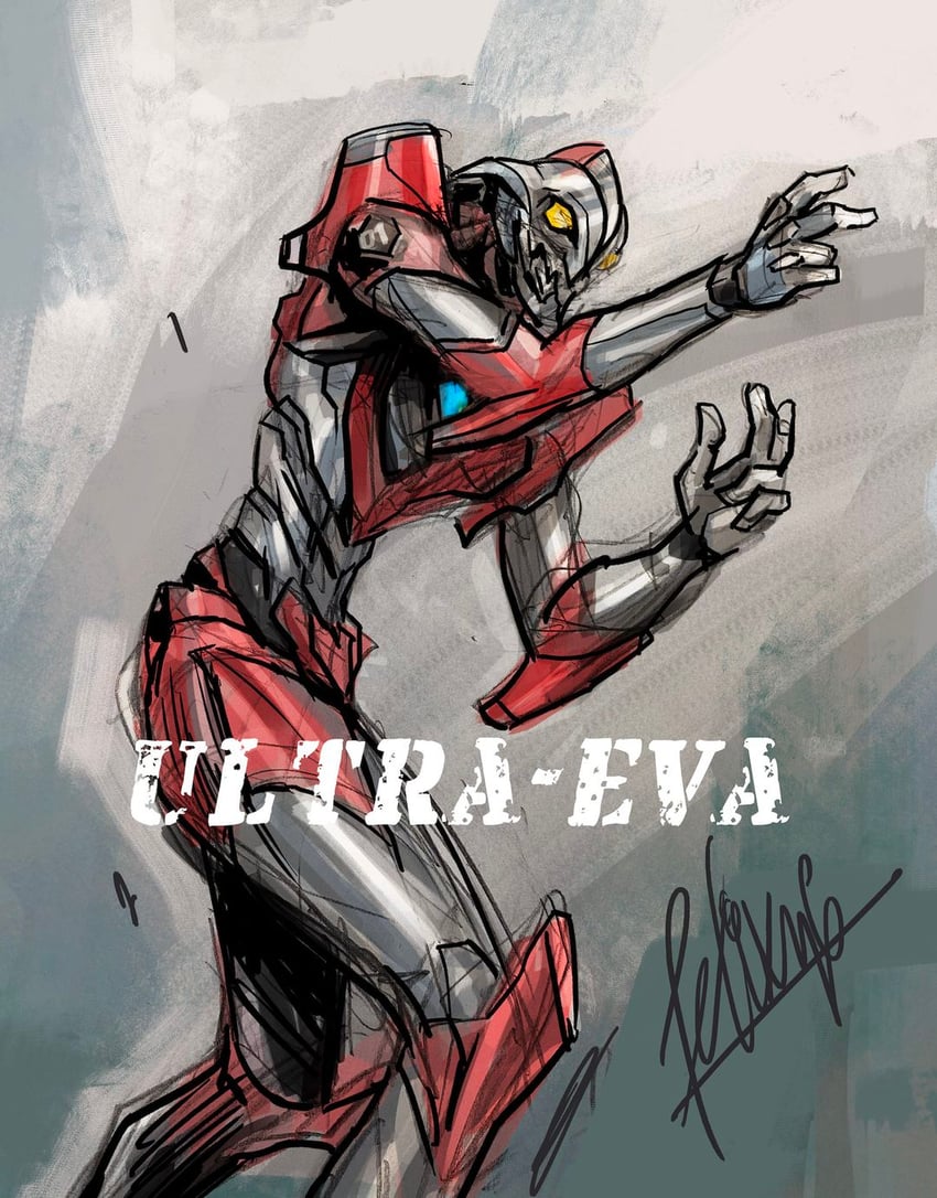 eva 01 and ultraman (neon genesis evangelion and 3 more) drawn by felixxip