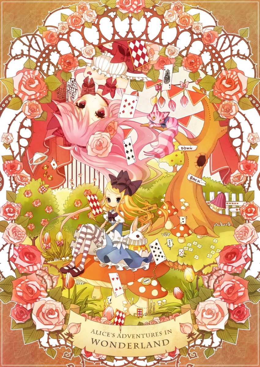 alice, white rabbit, and cheshire cat (alice's adventures in wonderland) drawn by 32_(mayama)