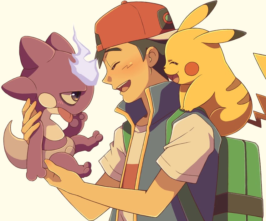 pikachu, ash ketchum, and toxel (pokemon and 1 more) drawn by cyaneko