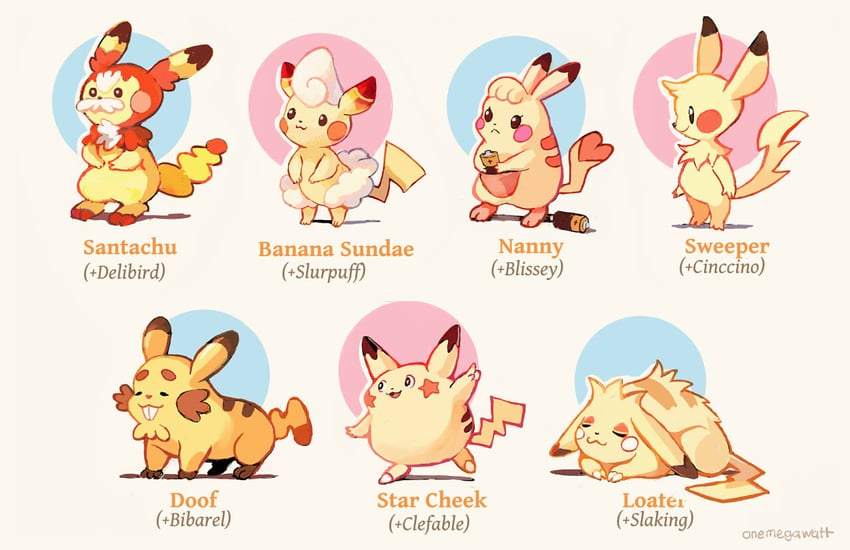 pikachu, clefable, blissey, cinccino, slurpuff, and 2 more (pokemon) drawn by onemegawatt