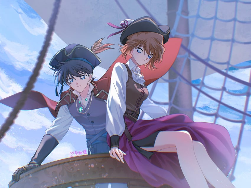 kudou shin'ichi and miyano shiho (meitantei conan) drawn by usagi_ringo