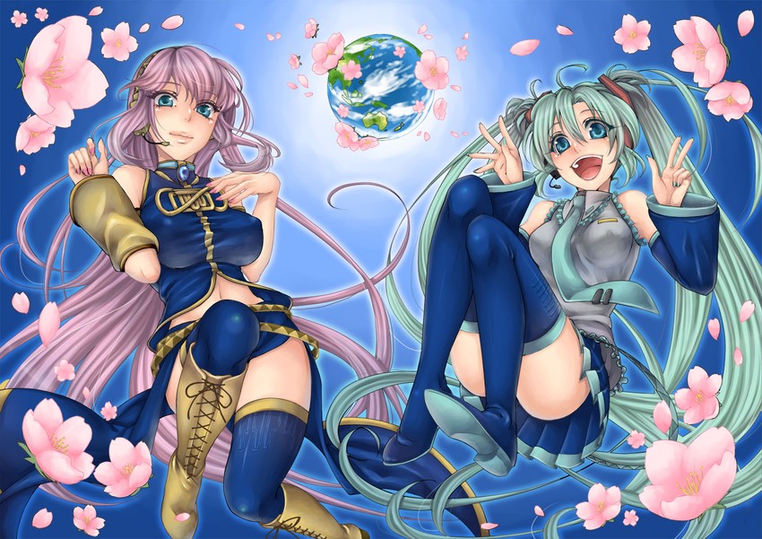 hatsune miku and megurine luka (vocaloid) drawn by kurosaki_arata