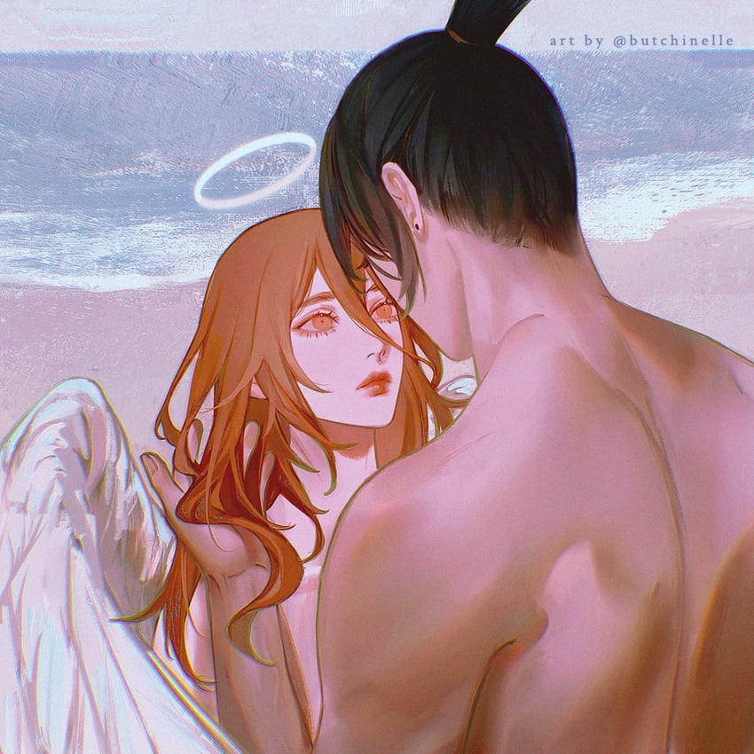 hayakawa aki and angel devil (chainsaw man) drawn by butchinelle