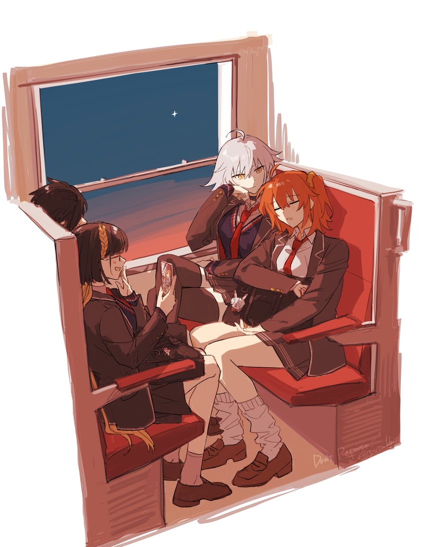 fujimaru ritsuka, jeanne d'arc alter, fou, osakabehime, mandricardo, and 1 more (fate and 1 more) drawn by yuta_kbut