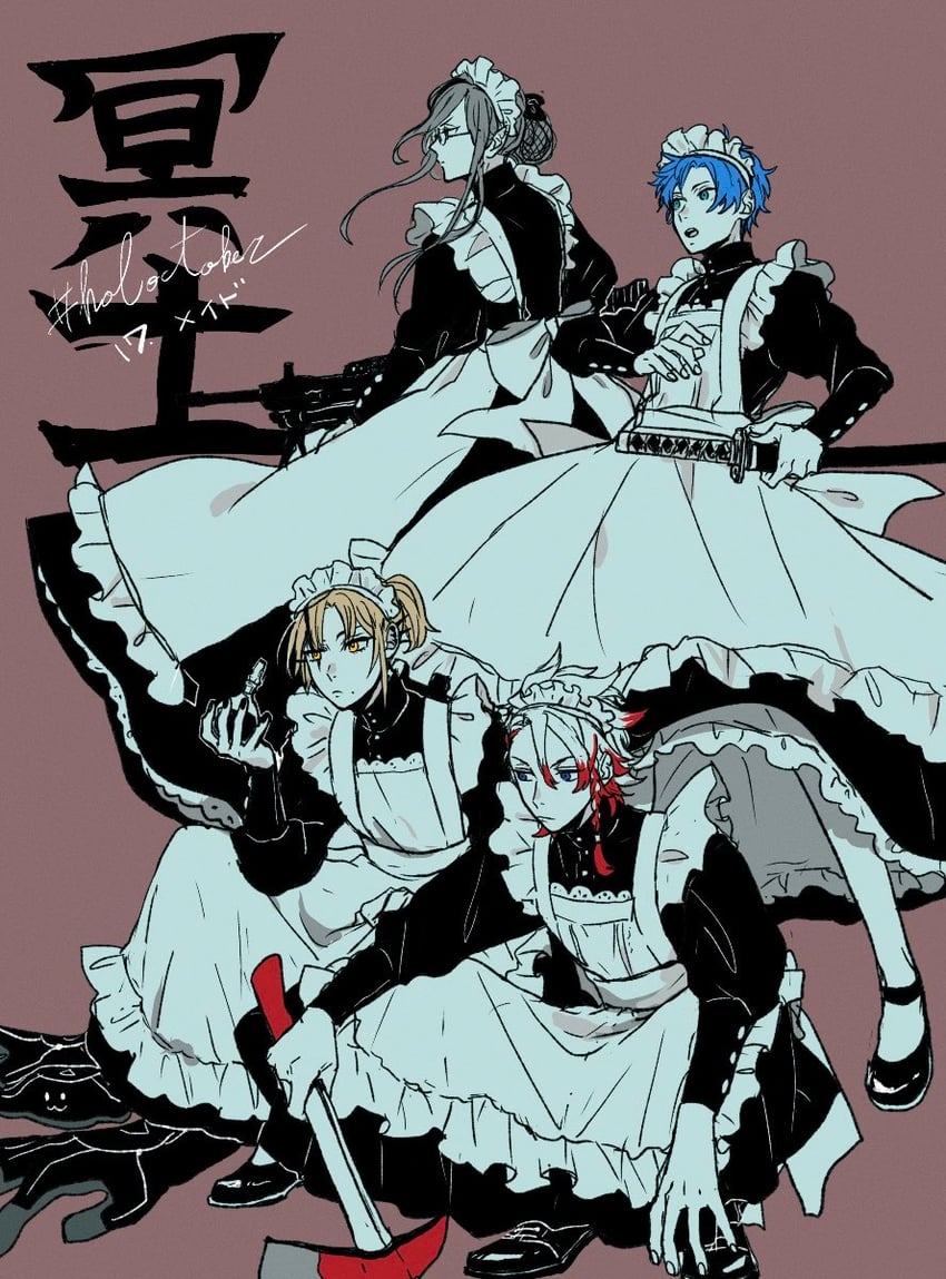 regis altare, axel syrios, magni dezmond, and noir vesper (holostars and 1 more) drawn by yoshizuka_mayako