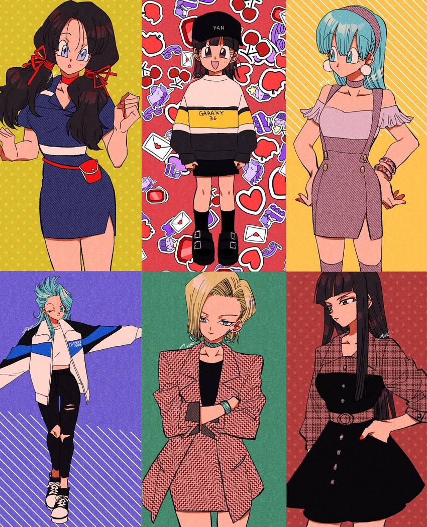 android 18, bulma, pan, videl, bra, and 1 more (dragon ball and 2 more) drawn by kararai_raika