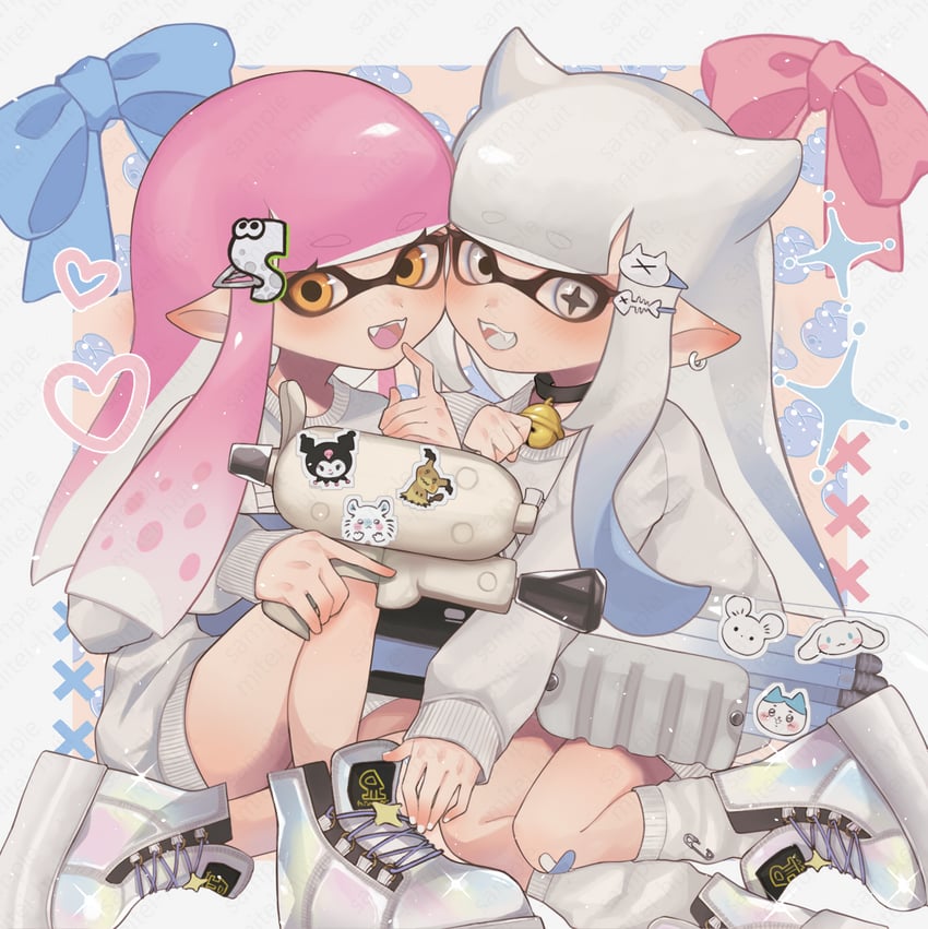 inkling player character, inkling girl, mimikyu, cinnamoroll, kuromi, and 3 more (pokemon and 6 more) drawn by oekk_8
