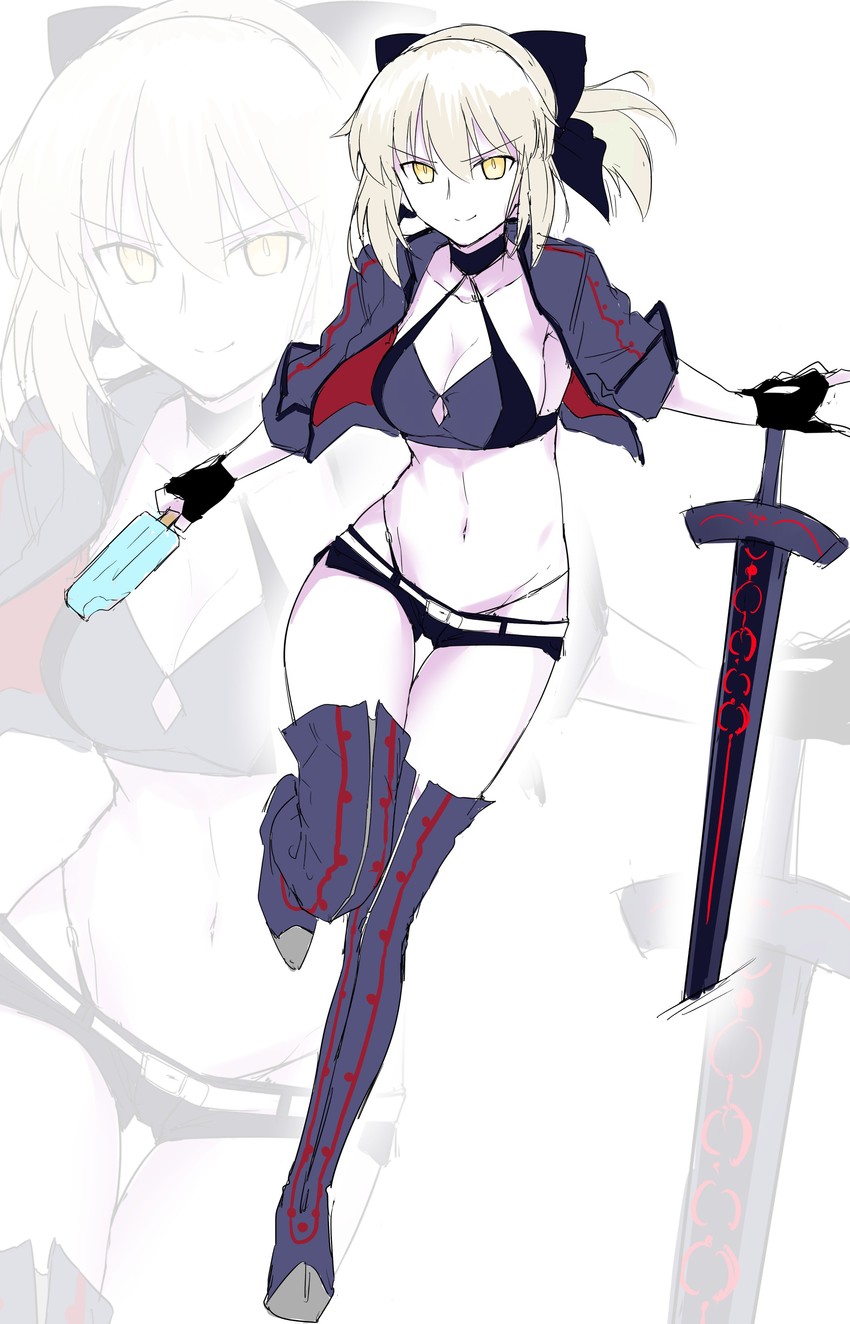 artoria pendragon, saber, and saber alter (fate and 1 more) drawn by halcon