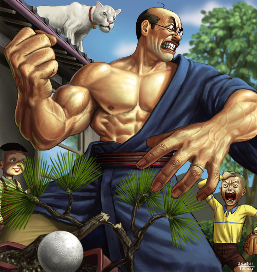 isono katsuo, tama, isono namihei, and fuguta tarao (sazae-san) drawn by matataku