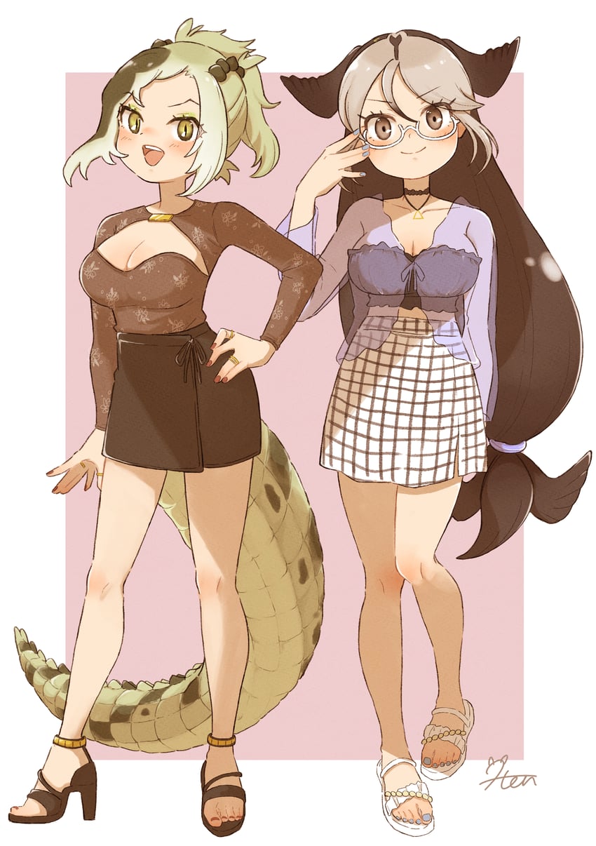 saltwater crocodile and california sea lion (kemono friends) drawn by 0nanaten