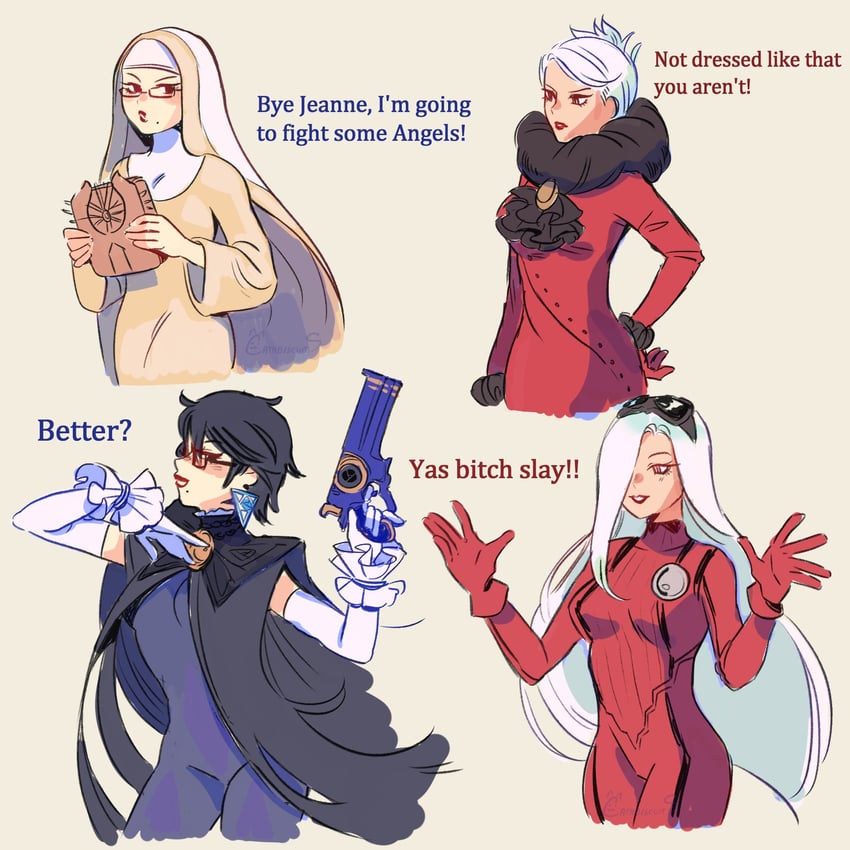 bayonetta and jeanne (bayonetta and 2 more) drawn by nova_borealis
