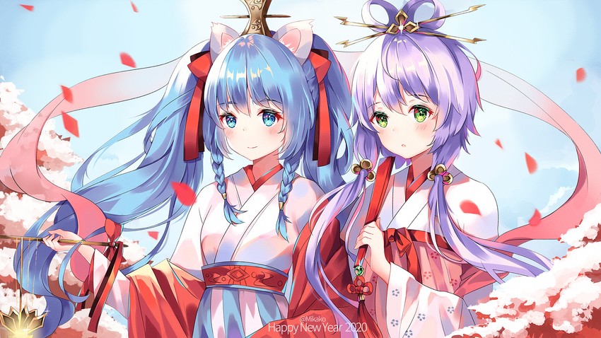 hatsune miku and luo tianyi (vocaloid and 1 more) drawn by mikako