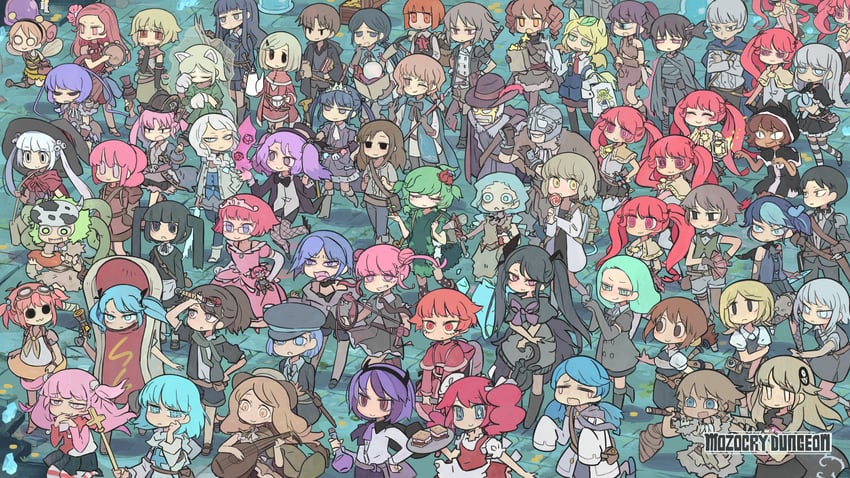 fujishiro mikaze, mission-chan, spectral wizard, chaos wizard, omotebayashi tatakaubeshi, and 6 more (kingyo oukoku no houkai and 6 more) drawn by mozou_crystal