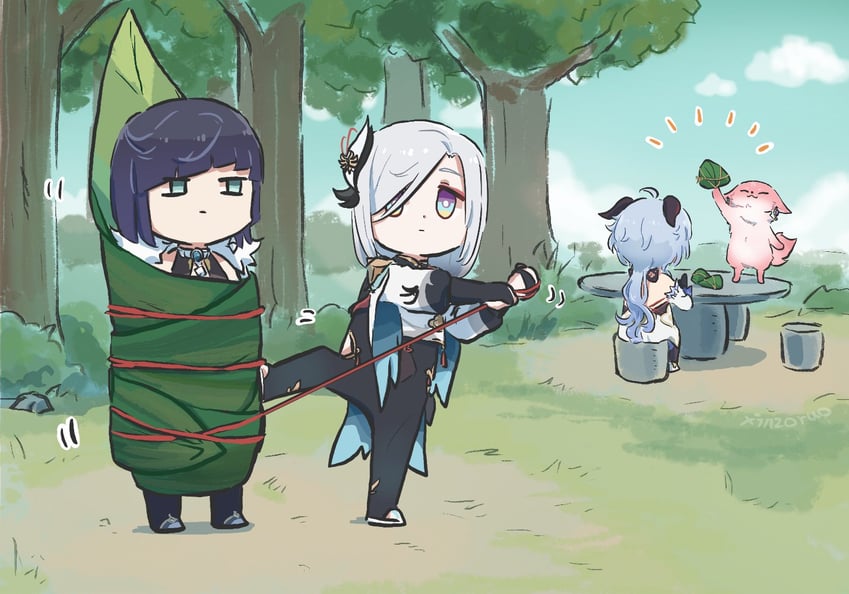 ganyu, yae miko, shenhe, and yelan (genshin impact) drawn by xinzoruo