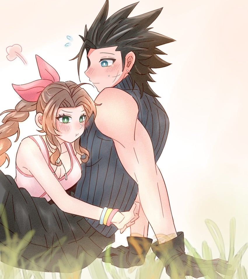 aerith gainsborough and zack fair (final fantasy and 3 more) drawn by 7_(milu577610)