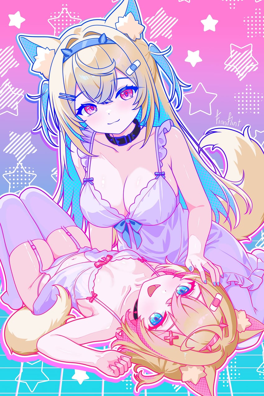 fuwawa abyssgard and mococo abyssgard (hololive and 1 more) drawn by finn_flint