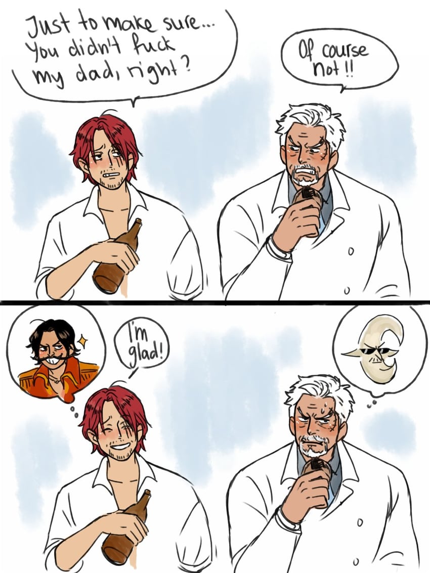 shanks, gol d. roger, monkey d. garp, and figarland garling (one piece) drawn by diminuel