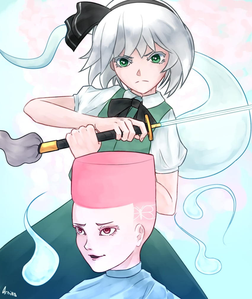 konpaku youmu and saigyouji yuyuko (touhou and 1 more) drawn by 4rdilla