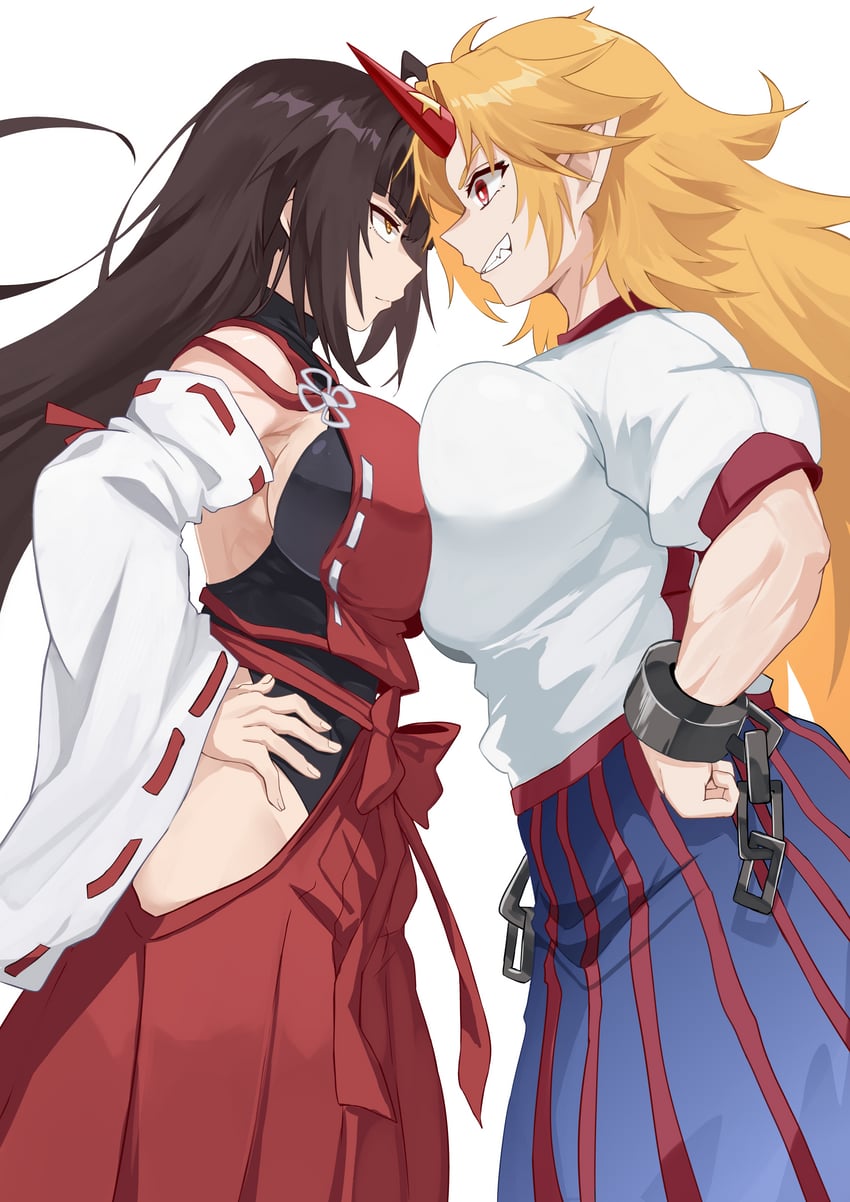 hoshiguma yuugi and sendai hakurei no miko (touhou) drawn by jager