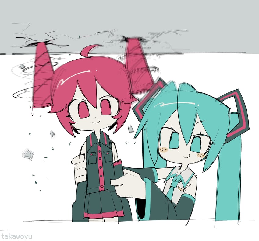 hatsune miku and kasane teto (vocaloid and 1 more) drawn by takawoyu