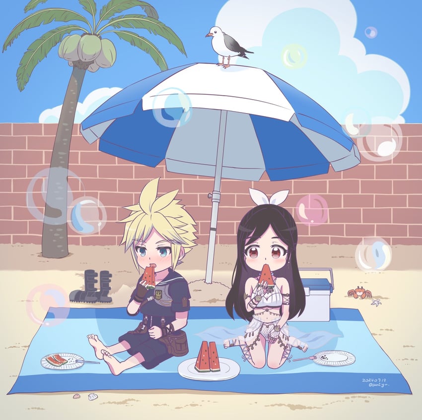 tifa lockhart and cloud strife (final fantasy and 2 more) drawn by asami_yutori