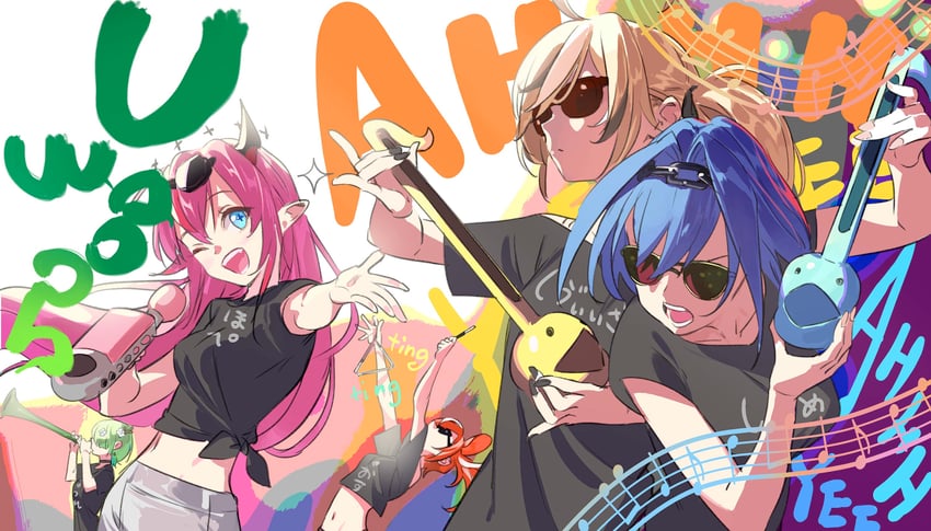 ouro kronii, nanashi mumei, hakos baelz, ceres fauna, and irys (hololive and 1 more) drawn by pako_(pakosun)