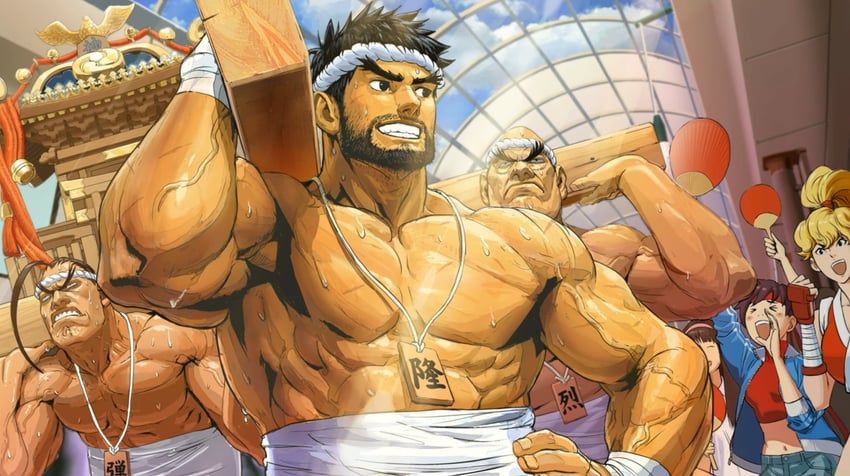 ryu, kasugano sakura, hibiki dan, genryuusai maki, retsu, and 1 more (street fighter and 1 more)