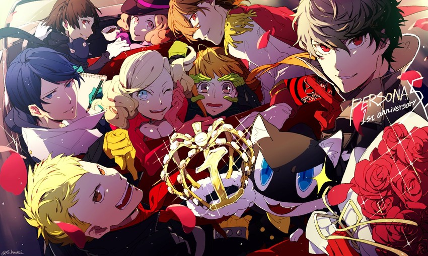 amamiya ren, takamaki anne, sakura futaba, niijima makoto, okumura haru, and 11 more (persona and 1 more) drawn by p5_koumei