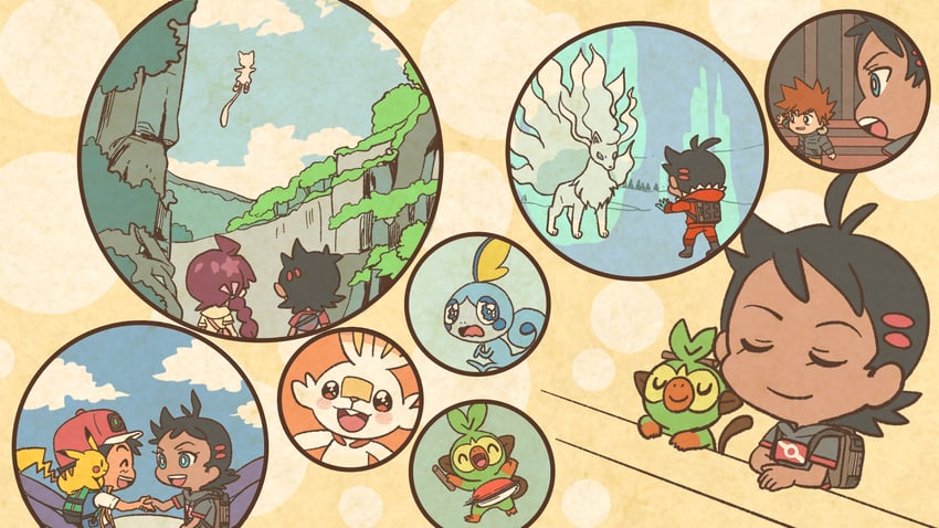 pikachu, ash ketchum, scorbunny, sobble, grookey, and 5 more (pokemon and 1 more) drawn by mojacookie