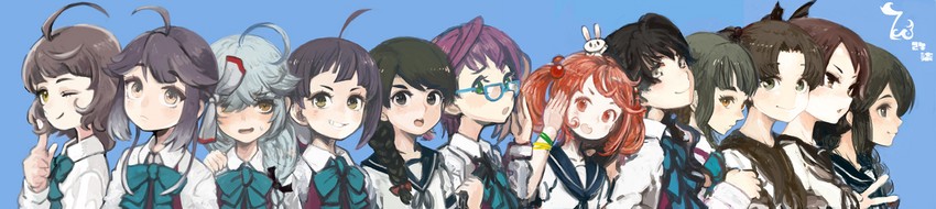 sazanami, naganami, shikinami, ayanami, isonami, and 7 more (kantai collection) drawn by fujinozu