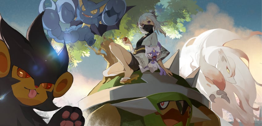 luxray, hisuian zoroark, torterra, gliscor, and hisuian sneasel (original and 2 more) drawn by sanbai_jin_ye_da_mao