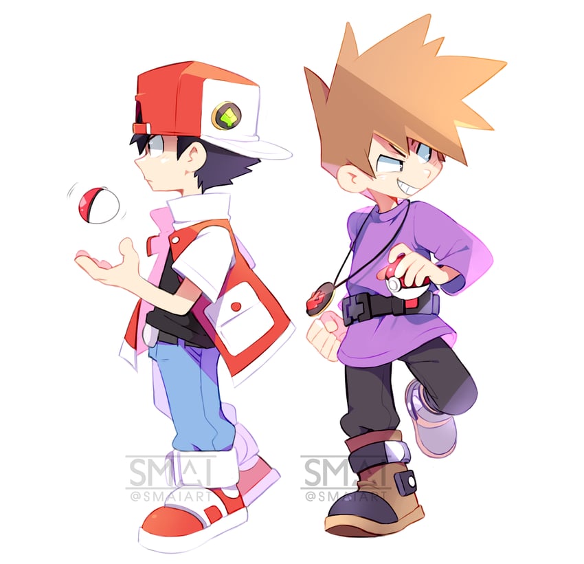 red and blue oak (pokemon and 1 more) drawn by sami_briggs