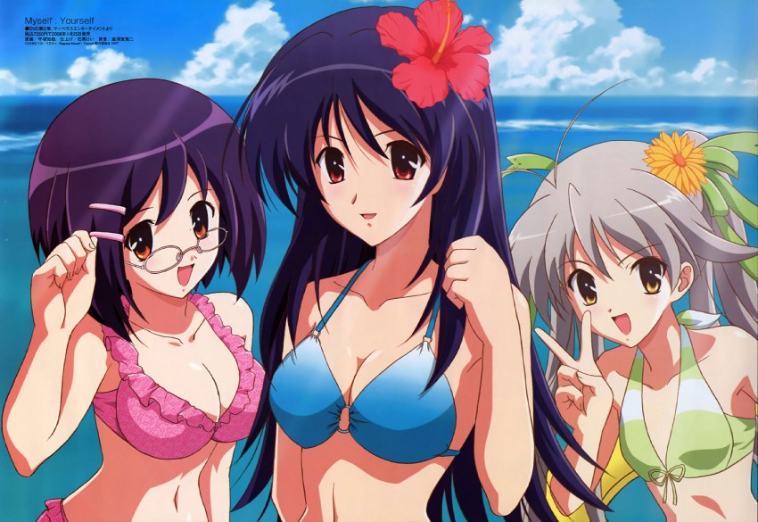 yatsushiro nanaka, oribe aoi, and mochida hinako (myself yourself) drawn by hiratsuka_tomoya
