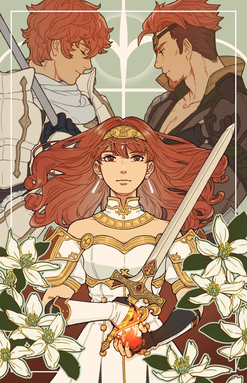celica, saber, and conrad (fire emblem and 1 more) drawn by goldtectonic
