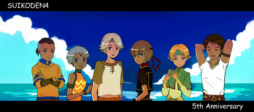 lazlo, paula, jewel, keneth, snowe vingerhut, and 1 more (gensou suikoden and 1 more) drawn by magurodon