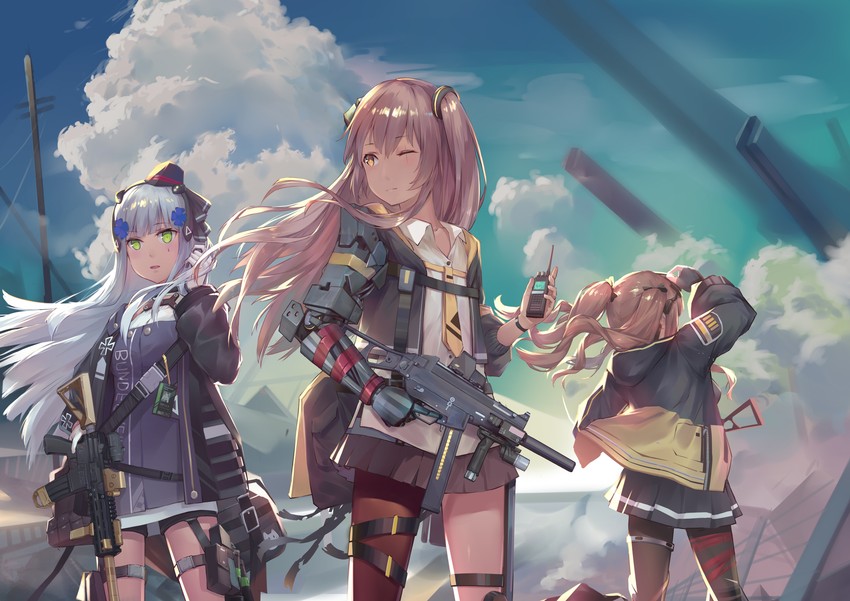 hk416, ump45, and ump9 (girls' frontline) drawn by ren_huozhe