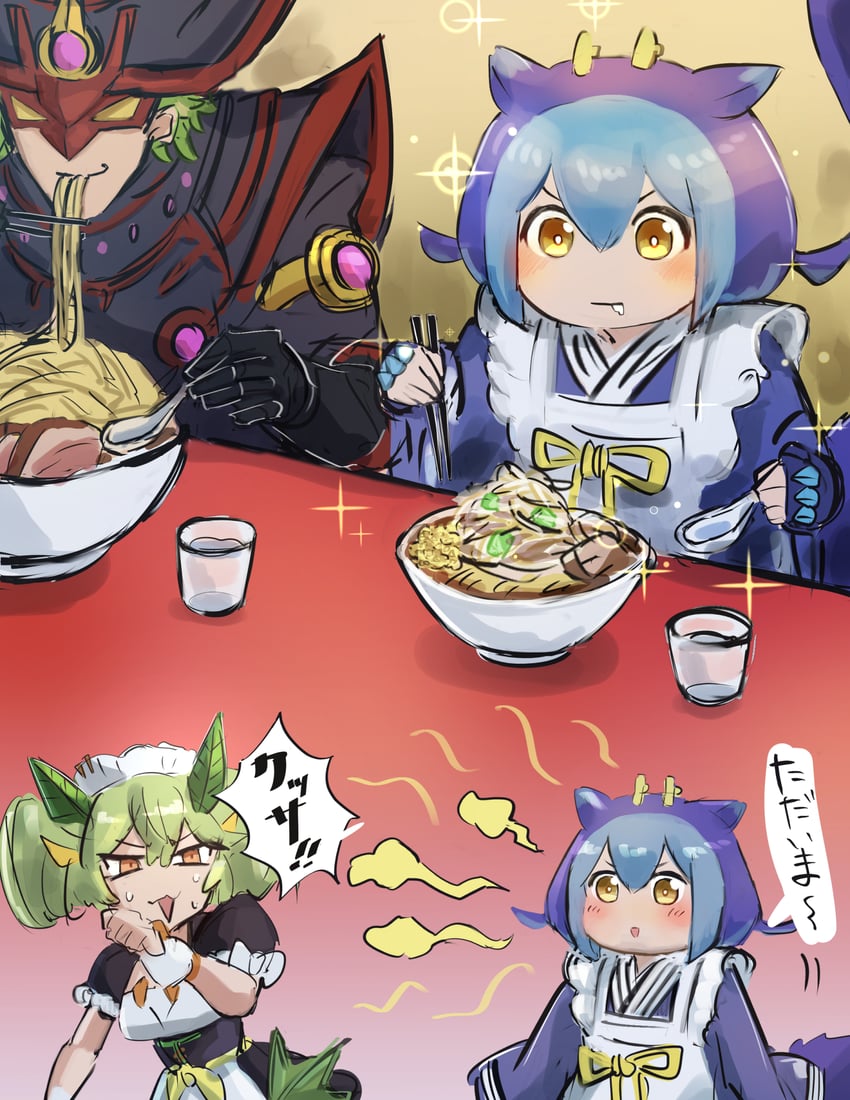 laundry dragonmaid, parlor dragonmaid, and the great noodle inversion (yu-gi-oh!) drawn by hatano_kiyoshi