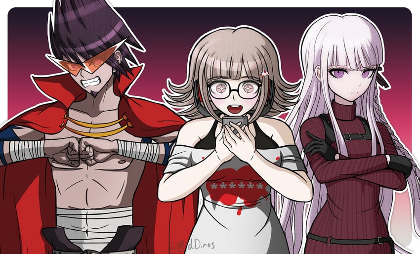 nanami chiaki, kirigiri kyoko, sakura futaba, momota kaito, kamina, and 2 more (danganronpa and 9 more) drawn by a_beautiful_man_(middinos)