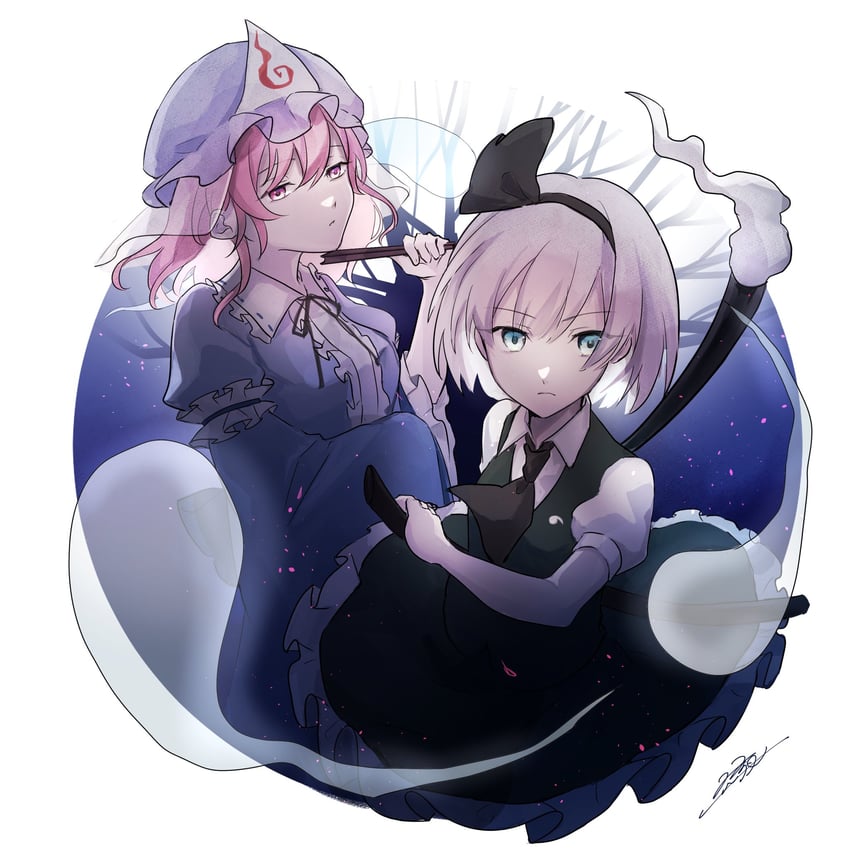 konpaku youmu and saigyouji yuyuko (touhou and 1 more) drawn by rokuya_(68_zusao)