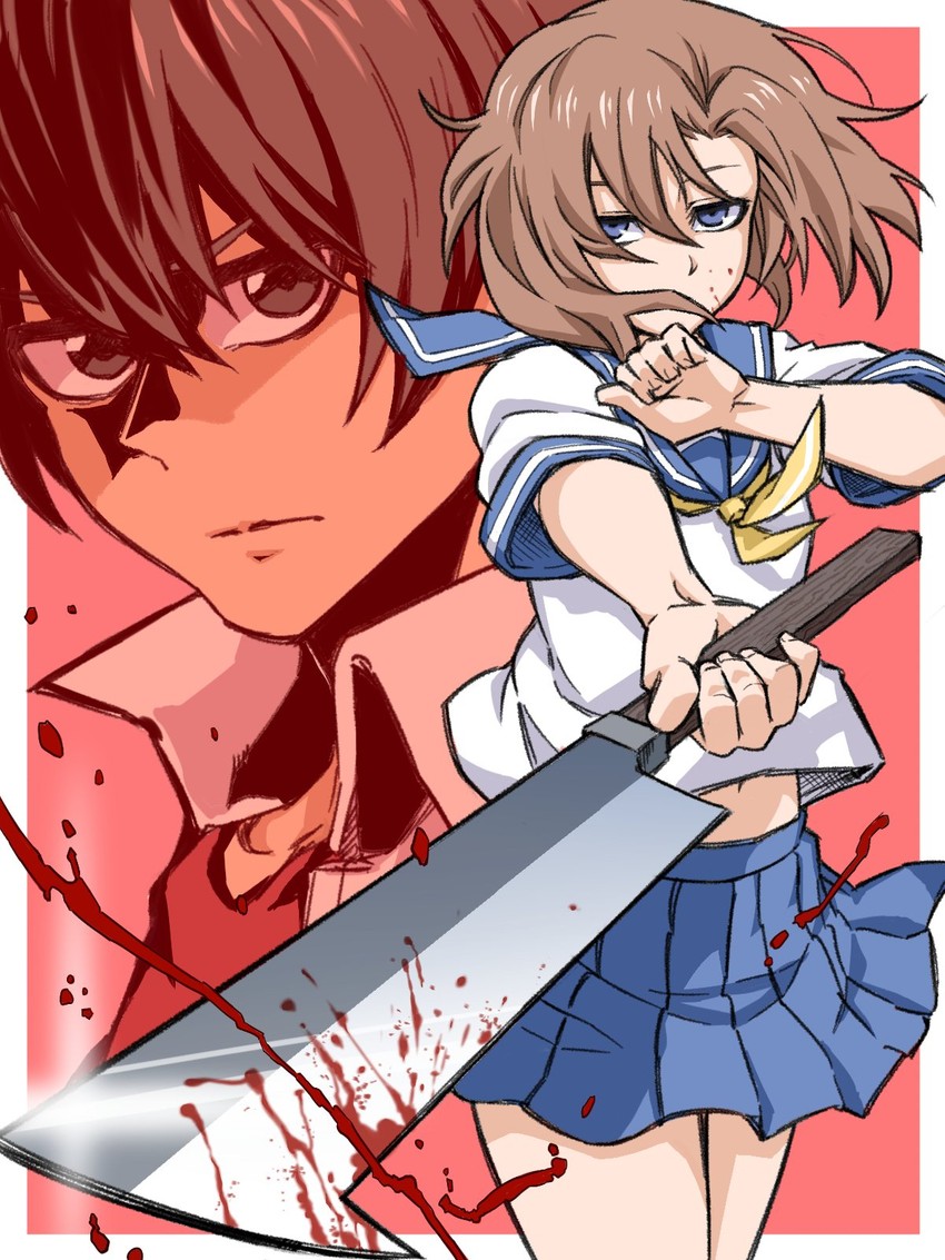 ryuuguu rena and maebara keiichi (higurashi no naku koro ni) drawn by tuskryo