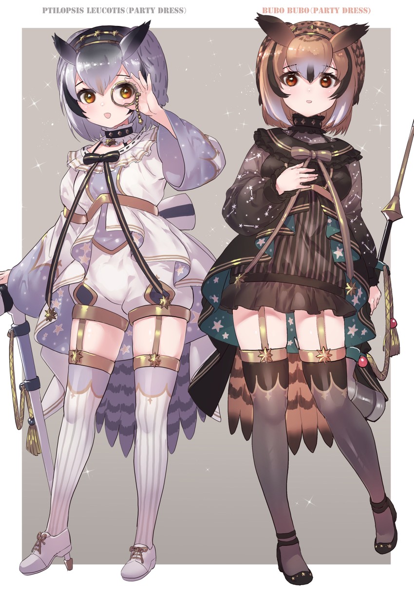 northern white-faced owl and eurasian eagle owl (kemono friends and 1 more) drawn by tadano_magu