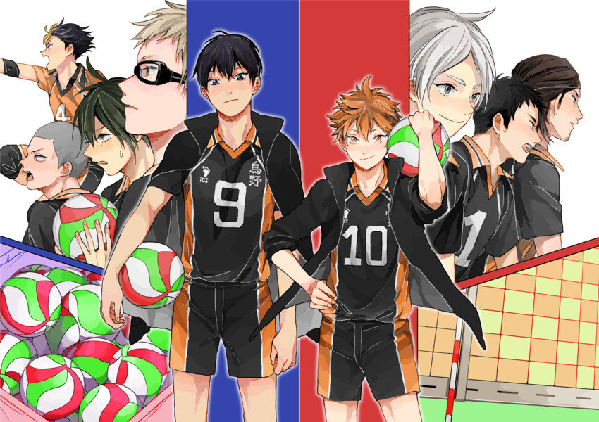 hinata shouyou, kageyama tobio, sawamura daichi, tsukishima kei, nishinoya yuu, and 4 more (haikyuu!!) drawn by nashimura