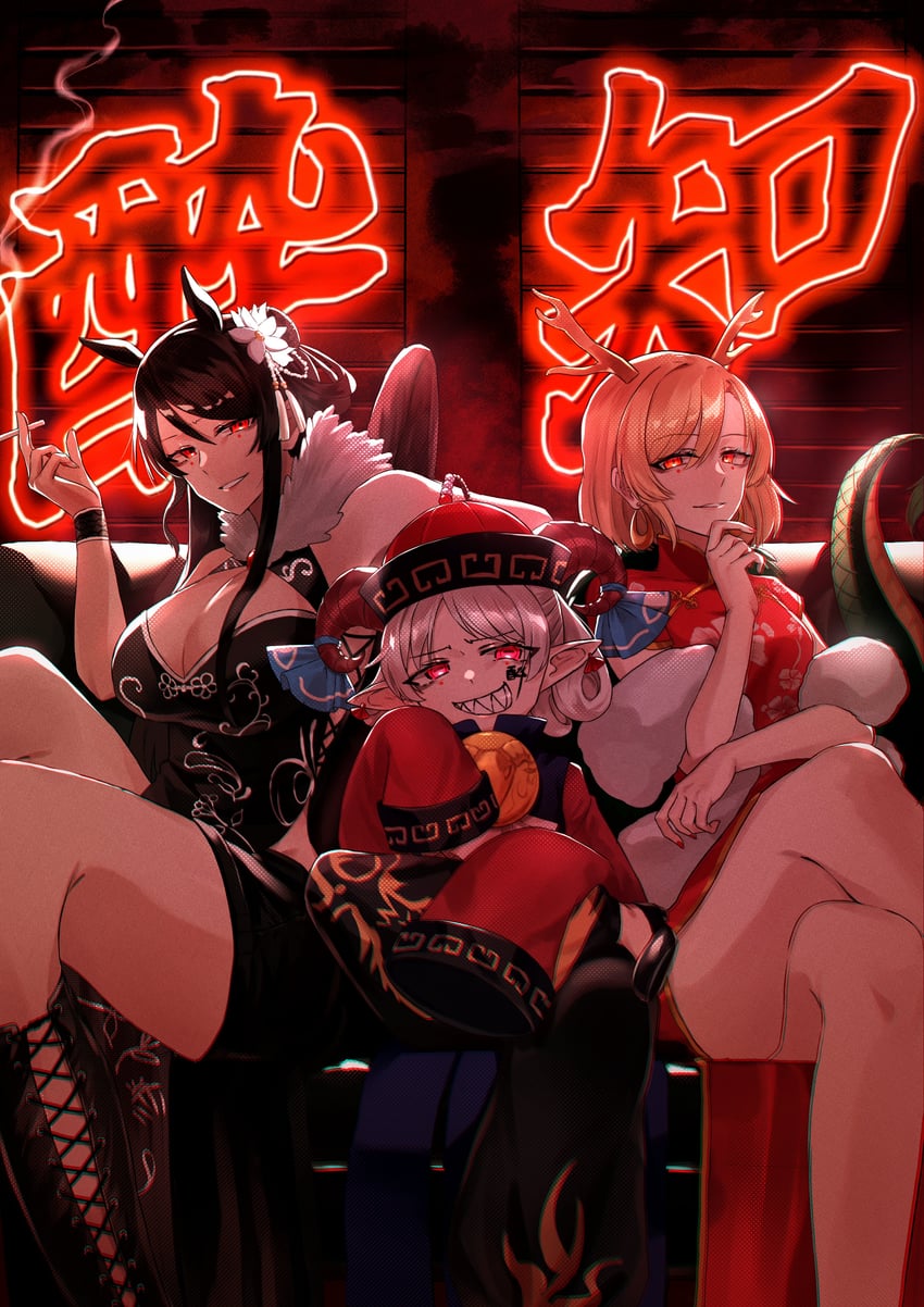 kicchou yachie, kurokoma saki, and toutetsu yuuma (touhou and 1 more) drawn by nano_popo02