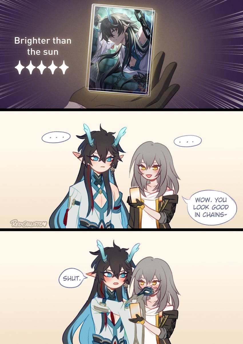 trailblazer, stelle, and dan heng (honkai and 1 more) drawn by rubyredart