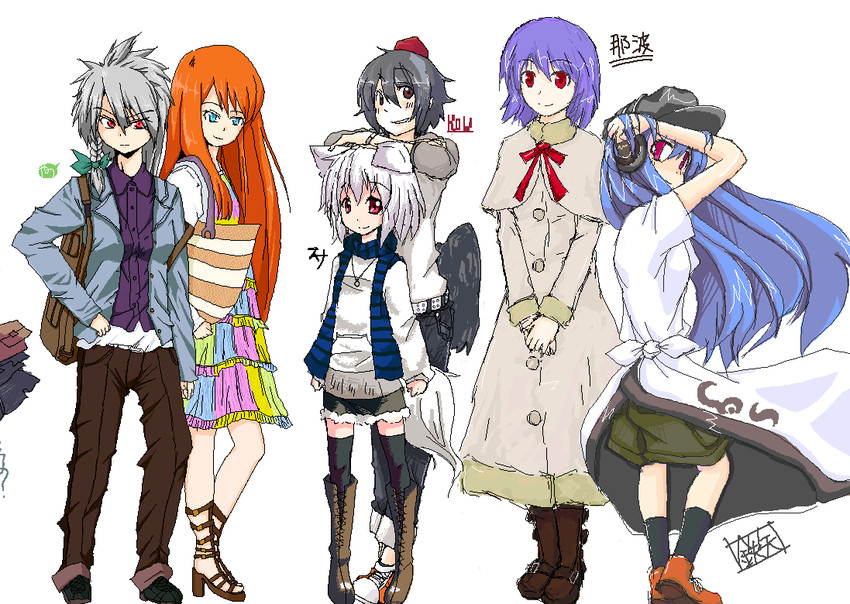 izayoi sakuya, shameimaru aya, hong meiling, inubashiri momiji, hinanawi tenshi, and 1 more (touhou) drawn by colt_(tetsuya), ko->u, na_(naba), suna_(sunaipu), and yano