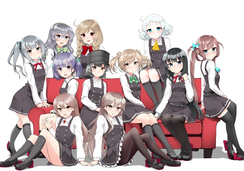 ryuujou, asashio, kasumi, michishio, kasumi kai ni, and 12 more (kantai collection) drawn by kirigakure_(kirigakure_tantei_jimusho)
