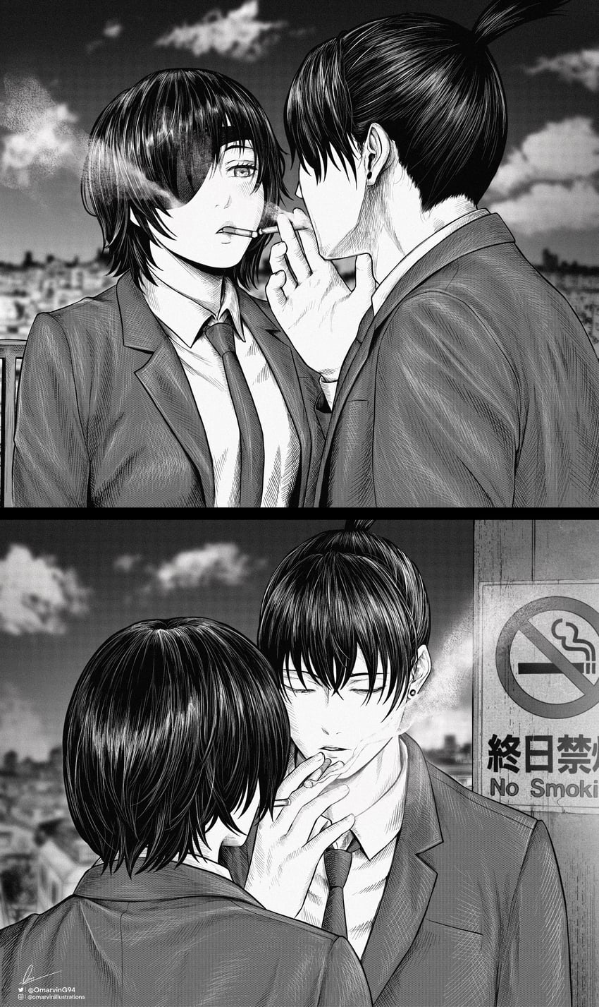 hayakawa aki and himeno (chainsaw man) drawn by marvin_(omarvin)