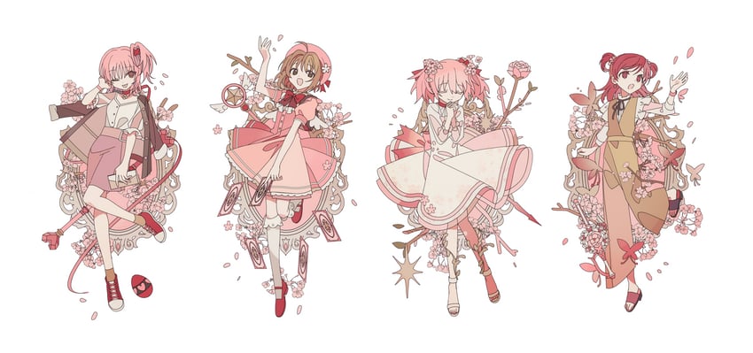 kaname madoka, kinomoto sakura, yumehara nozomi, and hinamori amu (mahou shoujo madoka magica and 4 more) drawn by zero_(jckz2334)