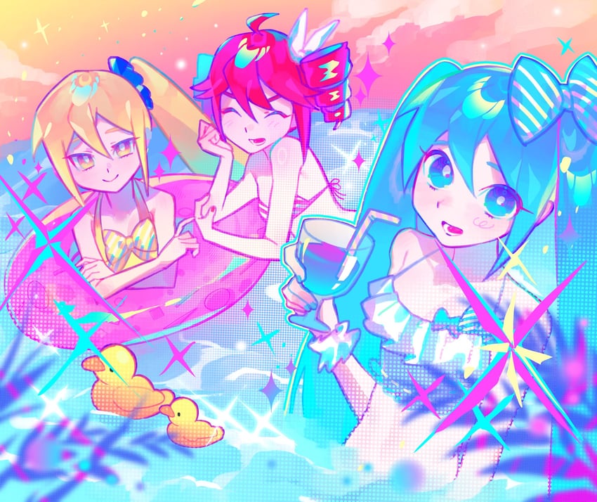 hatsune miku, kasane teto, and akita neru (vocaloid and 3 more) drawn by iro_(mywife_sunny)